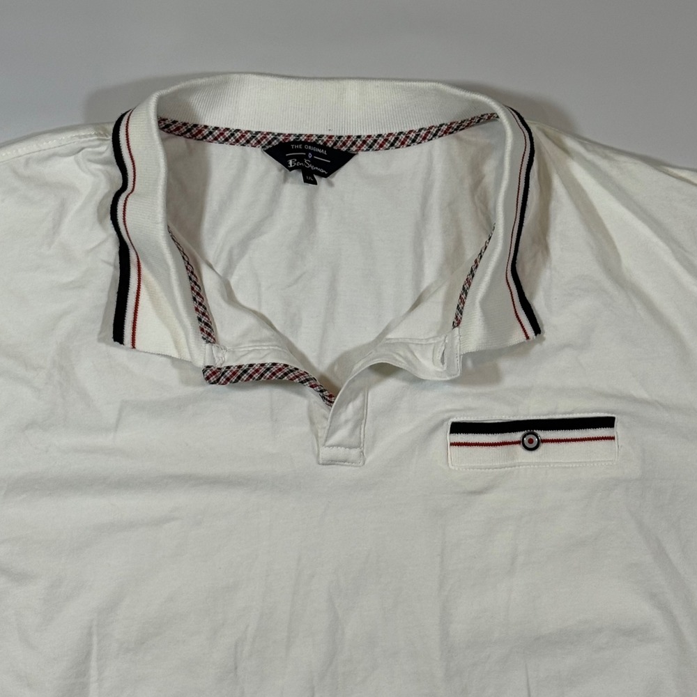 Ben Sherman Polo Shirt Mens XXL White Short Sleeve Tipped Collar Mod Indie Retro - Picture 2 of 9
